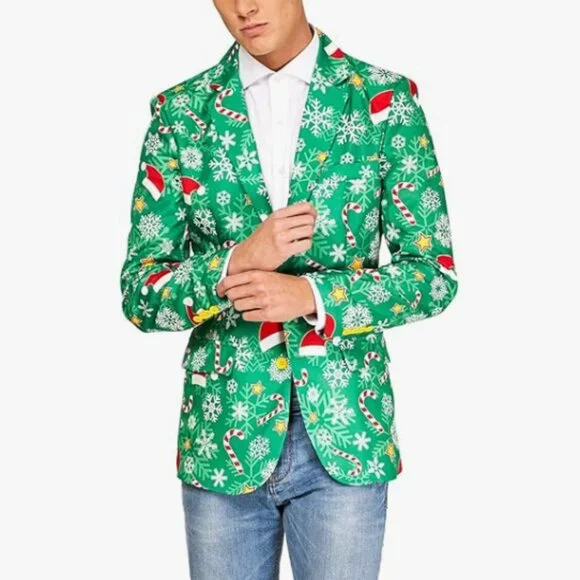 Mens Ugly Christmas Blazer Vintage Corduroy Christmas Suit Jacket